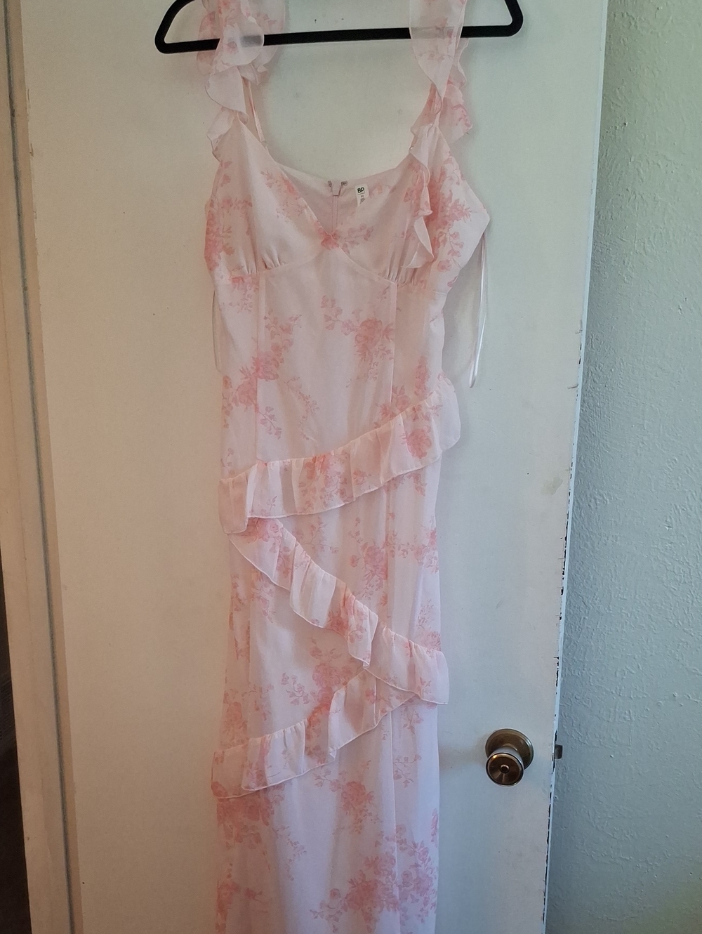BP. Soft Pink Floral Ruffle Slip Dress
